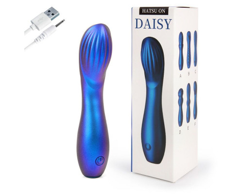 Синий вибромассажер с загнутой головкой - 15 см.