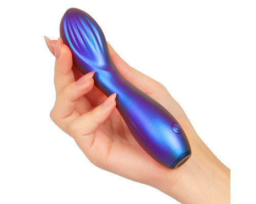 Синий вибромассажер с загнутой головкой - 15 см.