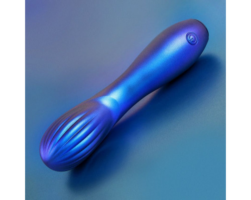 Синий вибромассажер с загнутой головкой - 15 см.
