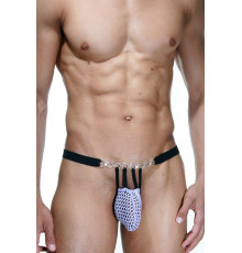 Сексуальные трусы-стринги из сетки с декором в виде колец