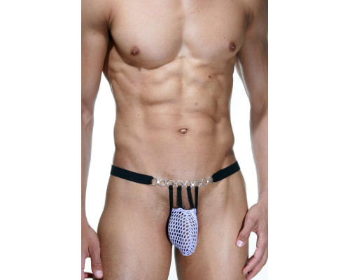Сексуальные трусы-стринги из сетки с декором в виде колец