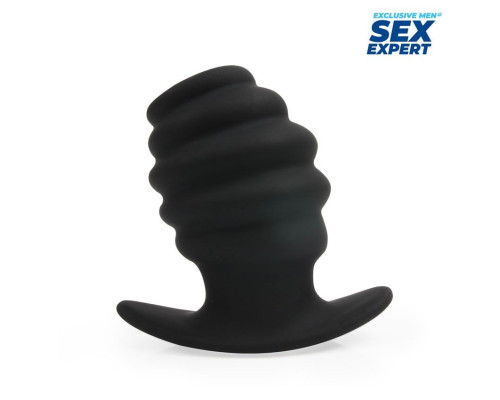 Черный рельефный анальный стимулятор-тоннель - 7 см.