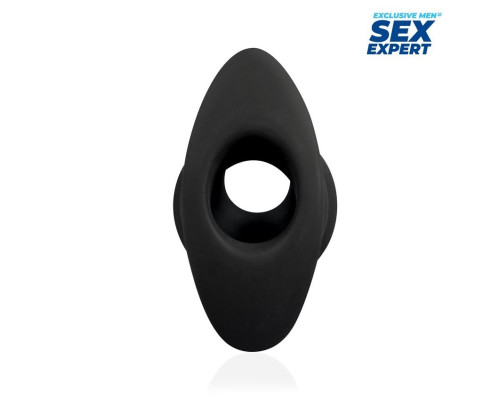 Черный рельефный анальный стимулятор-тоннель - 7 см.