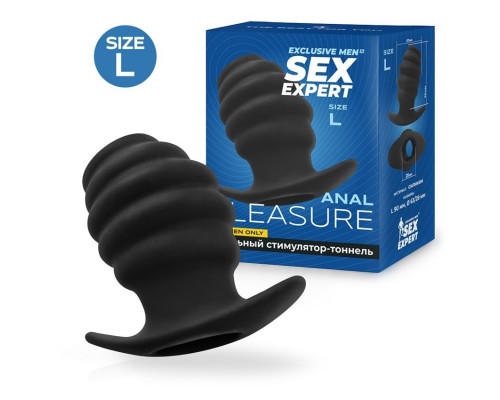 Черный рельефный анальный стимулятор-тоннель - 10 см.