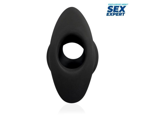 Черный рельефный анальный стимулятор-тоннель - 10 см.