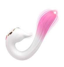 Бело-розовый вибромассажер-уточка - 16,2 см.