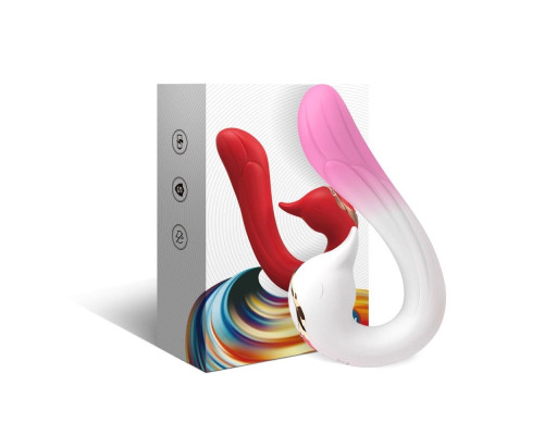 Бело-розовый вибромассажер-уточка - 16,2 см.