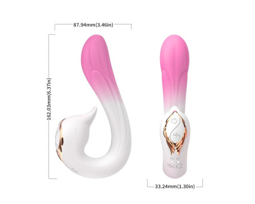 Бело-розовый вибромассажер-уточка - 16,2 см.