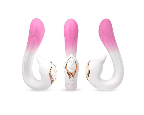 Бело-розовый вибромассажер-уточка - 16,2 см.