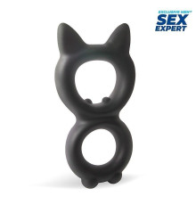 Черное двойное эрекционное кольцо с кошачьими ушками