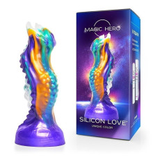 Яркий фантазийный фигурный фаллоимитатор - 22 см.