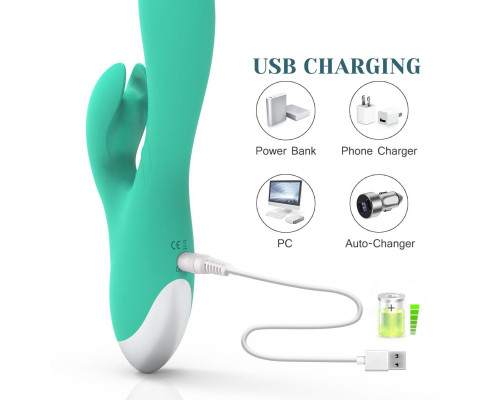 Зеленый вибратор-кролик Jade Rabbit Vibrator - 21,8 см.