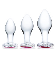 Набор из 3 стеклянных анальных пробок Heart Jewel Plug Set