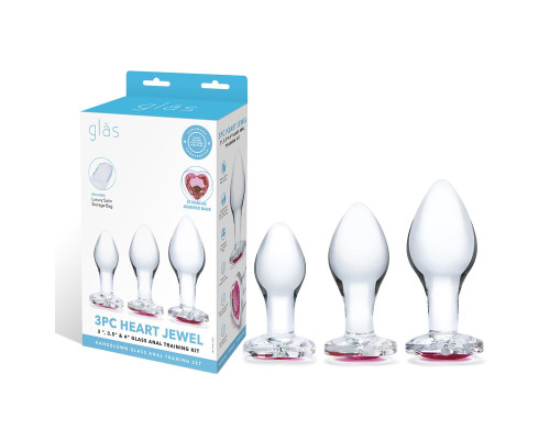 Набор из 3 стеклянных анальных пробок Heart Jewel Plug Set