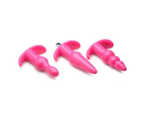 Набор из 3 розовых анальных пробок с вибропулей Thrill Trio Anal Plug Set