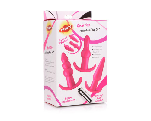 Набор из 3 розовых анальных пробок с вибропулей Thrill Trio Anal Plug Set