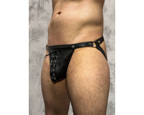 Кожаные мужские трусы-джоки со шнуровкой