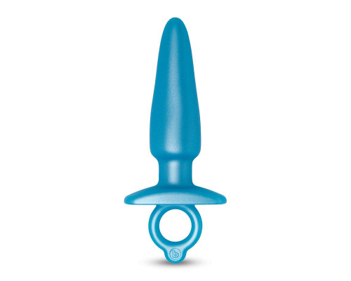 Голубая анальная пробка с кольцом Sleek Tapered Silicone Plug - 15 см.