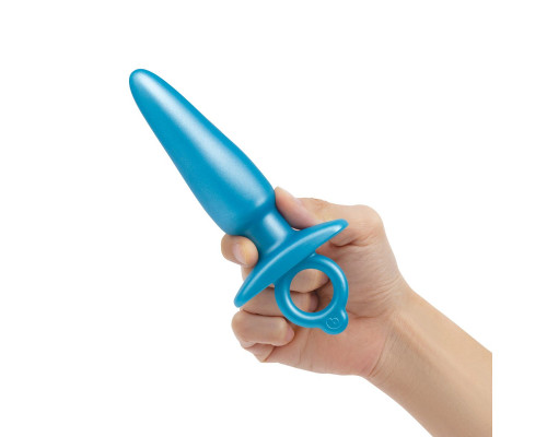 Голубая анальная пробка с кольцом Sleek Tapered Silicone Plug - 15 см.