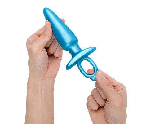 Голубая анальная пробка с кольцом Sleek Tapered Silicone Plug - 15 см.