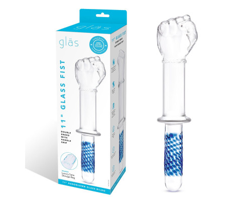 Стеклянный стимулятор в форме сжатой в кулак руки 11’’ Glass Fist Double Ended With Handle Grip - 28 см.