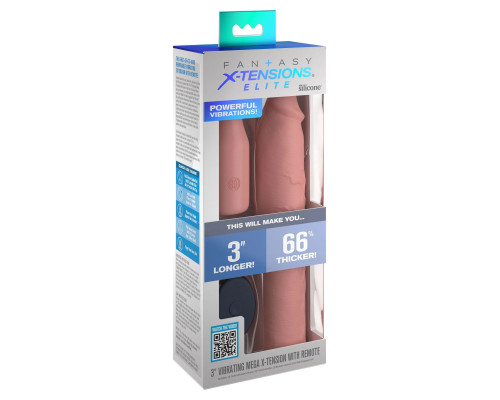 Телесная вибронасадка на член 3  Vibrating Mega X-tension with Remote - 22,9 см.