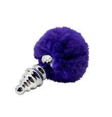 Анальная пробка Metal Anal Fluffly Twist Plug S с фиолетовым хвостиком