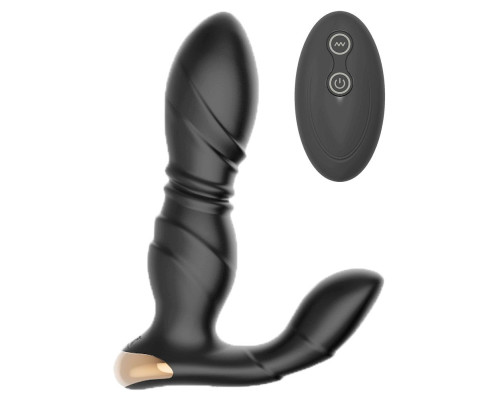 Черный L-образный вибромассажер простаты с пультом ДУ