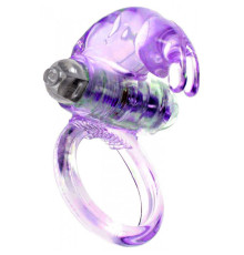 Сиреневое эрекционное виброкольцо с клиторальным зайчиком