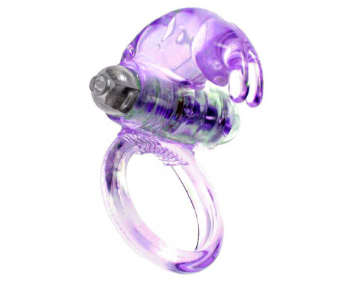 Сиреневое эрекционное виброкольцо с клиторальным зайчиком