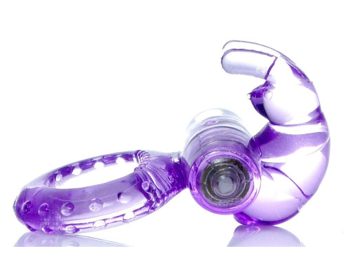 Сиреневое эрекционное виброкольцо с клиторальным зайчиком