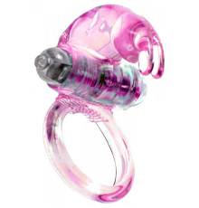 Розовое эрекционное виброкольцо с клиторальным зайчиком