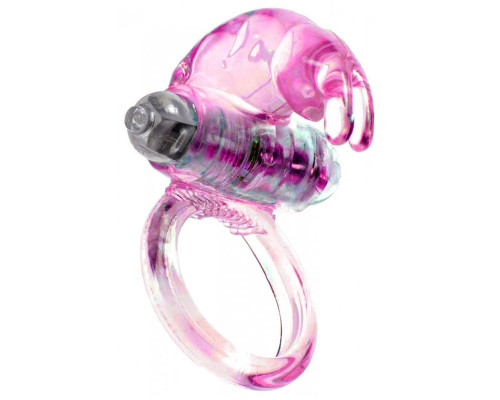 Розовое эрекционное виброкольцо с клиторальным зайчиком