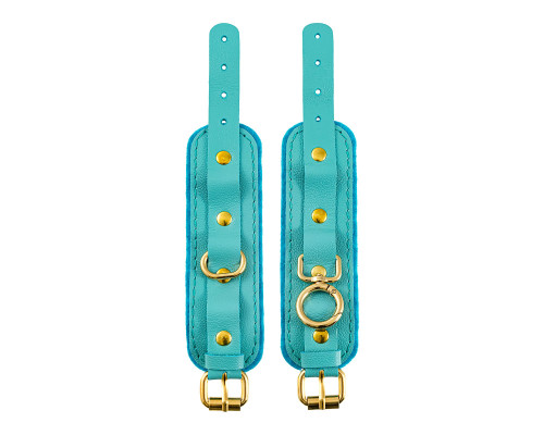 Голубые двуслойные кожаные наручники-браслеты