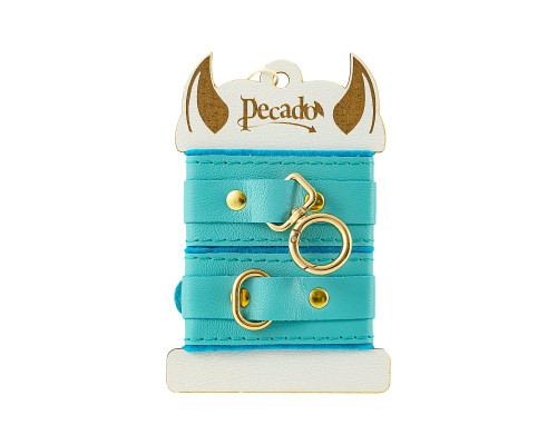 Голубые двуслойные кожаные наручники-браслеты