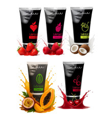 Набор из 5 съедобных лубрикантов JUJU (клубника, малина, тропические фрукты, вишня, кокос)