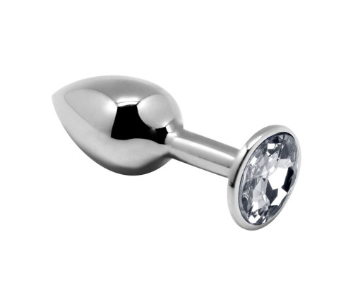 Серебристая анальная втулка с прозрачным кристаллом Mini Metal Butt Plug Size L - 9 см.