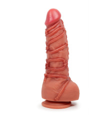 Телесный фаллоимитатор с имитацией шибари - 25 см.