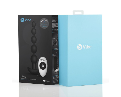 Черные анальные бусы с 3 моторами B-Vibe Cinco Anal Beads - 20,5 см.