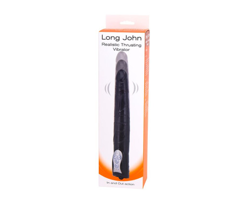 Чёрный вибромассажер Long John Realistic Thrusting Vibrator с функцией толкания - 20 см.