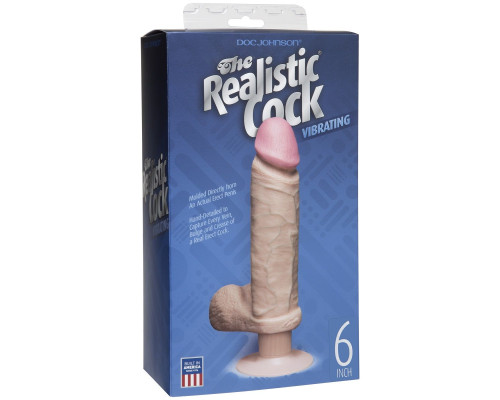 Вибромассажер-реалистик телесного цвета на присоске The Realistic Cock Vibrating 6” - 21,6 см.