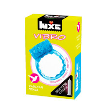 Голубое эрекционное виброкольцо Luxe VIBRO  Райская птица  + презерватив