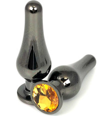 Черная удлиненная анальная пробка с оранжевым кристаллом - 8 см.