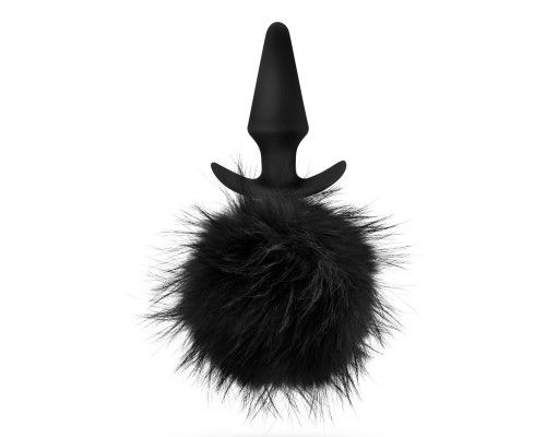 Силиконовая анальная пробка с чёрным заячьим хвостом Bunny Tail Pom Plug - 12,7 см.