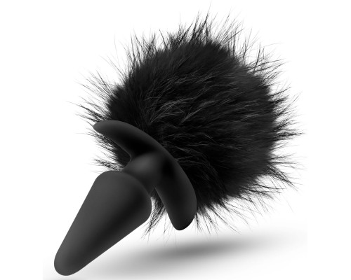 Силиконовая анальная пробка с чёрным заячьим хвостом Bunny Tail Pom Plug - 12,7 см.