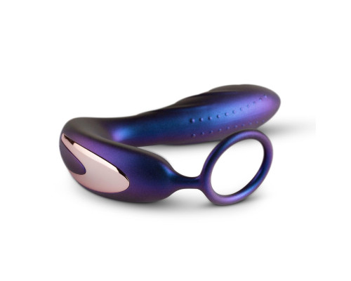 Фиолетовый анальный вибратор с эрекционным кольцом Black Hole - 14,3 см.