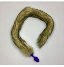 Фиолетовая анальная пробка с длинным лисьим хвостом