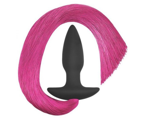 Черная анальная пробка с розовым хвостом Silicone Anal Plug with Pony Tail