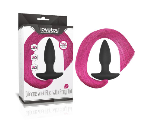 Черная анальная пробка с розовым хвостом Silicone Anal Plug with Pony Tail