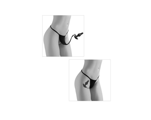 Черные трусики Crotchless Love Garter XL-XXL с анальной пробкой